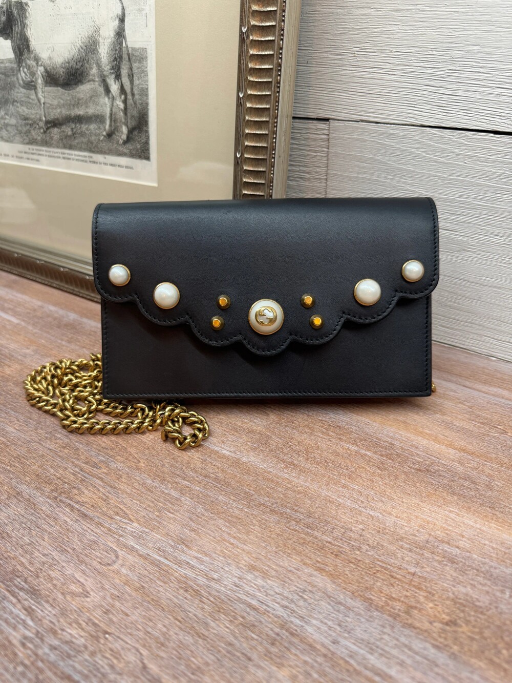 6366 - Gucci GG Marmont Pearl Wallet on Chain